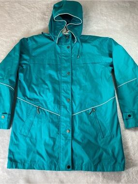 Big Chill Teal Hooded Windbreaker Jacket Women's Size M Vintage Retro Style